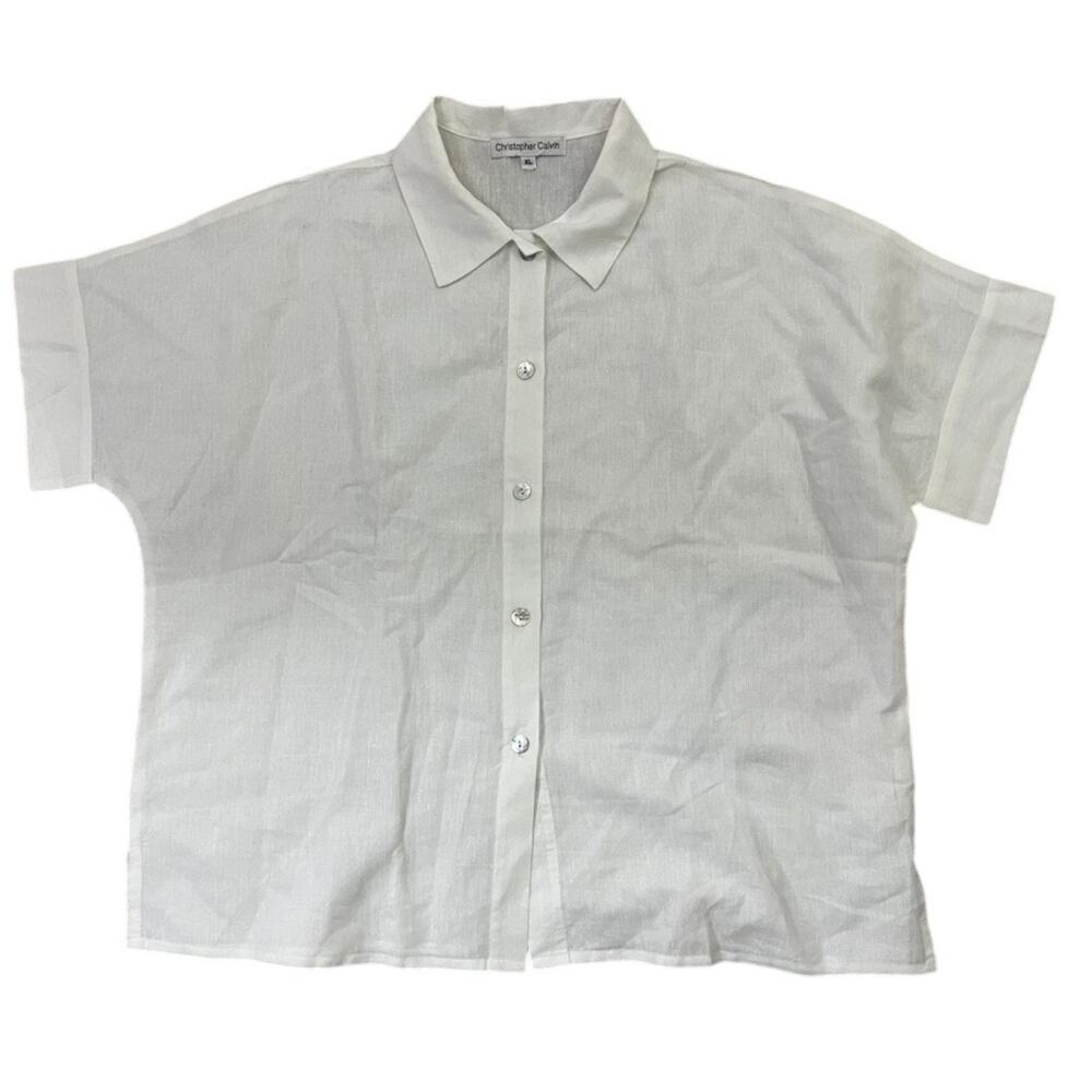 Christopher Calvin Button Down Shirt  Short Sleeve Women Size XL Lagenlook